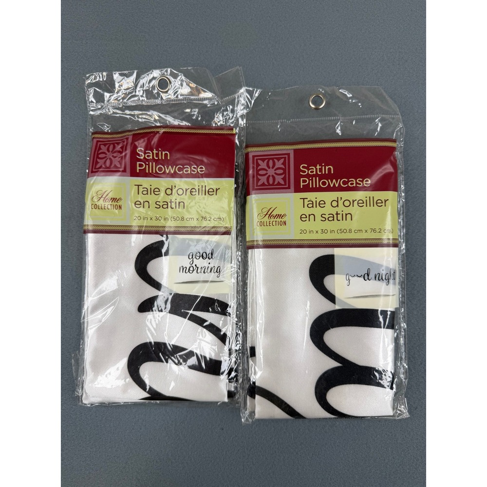 Home Collection Satin Pillowcase Unisex 20x30 White Good Morning Good Night‎ Set